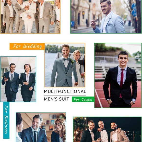 Men's Slim Fit 2 Piece Suit, One Button Solid Jacket Pants Set with Tie - Picture 6 of 6